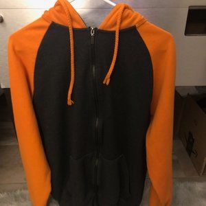 Men's Hoodie Long Sleeve Fleece Casual Full-Zip Up Jacket Orange/Charcoal